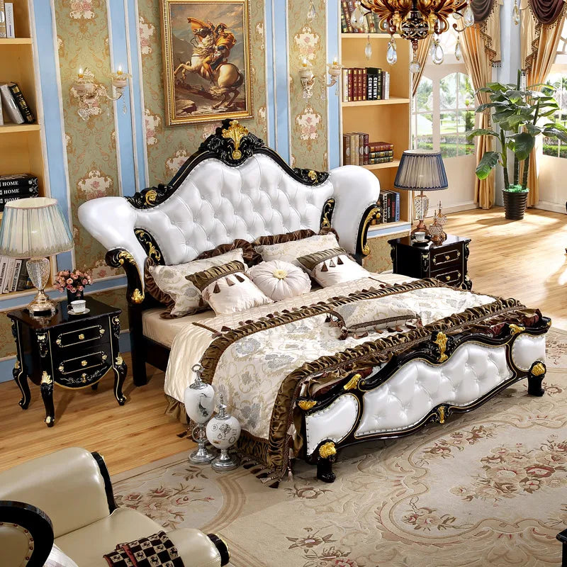 Luxury Nordic Double Bed Frame – Elegant European Headboard, Modern Bedroom Furniture