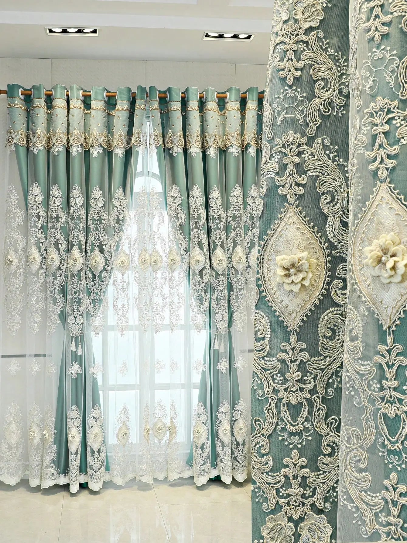 Luxury Vintage Embroidered Curtains – Dual-Layer Elegant Window Drapes