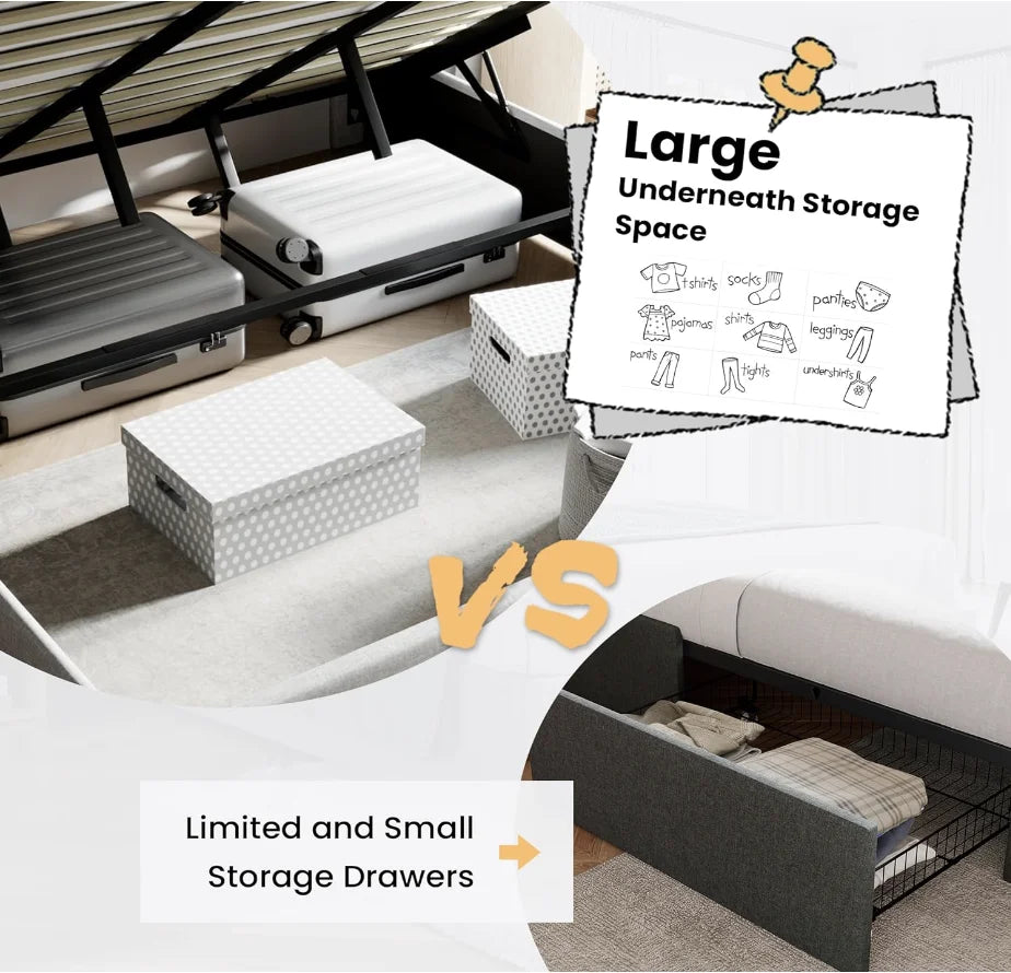 King Upholstered Storage Bed – Lift-Up Platform with Wingback Headboardking storage bed, upholstered lift up bed, wingback headboard bed, modern platform bed, bedroom furniture with storage