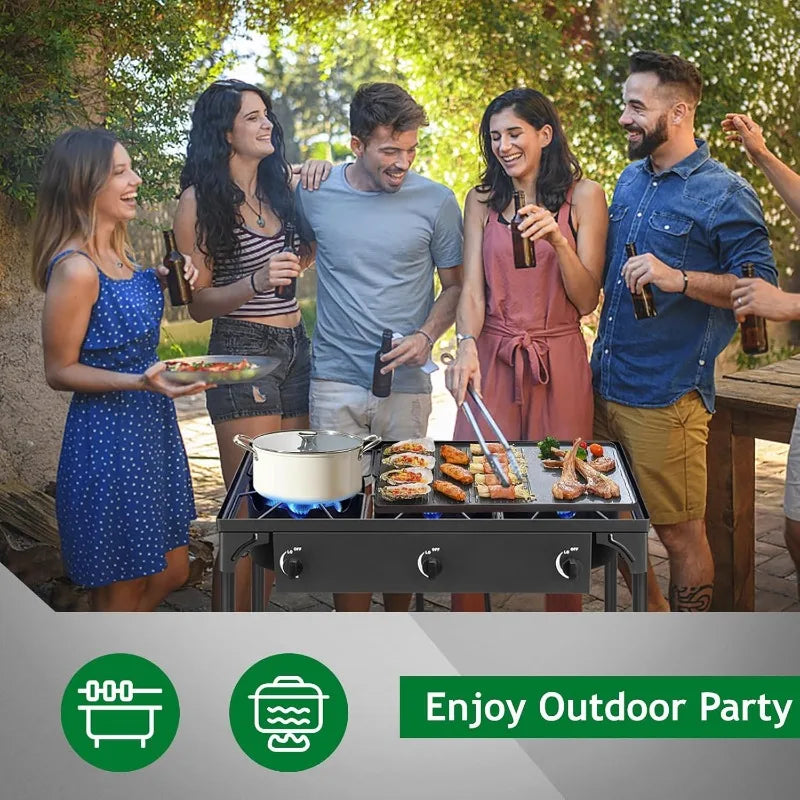 Outvita 3-Burner Propane Gas Stove – 225,000 BTU Outdoor Cooker with Removable Legs