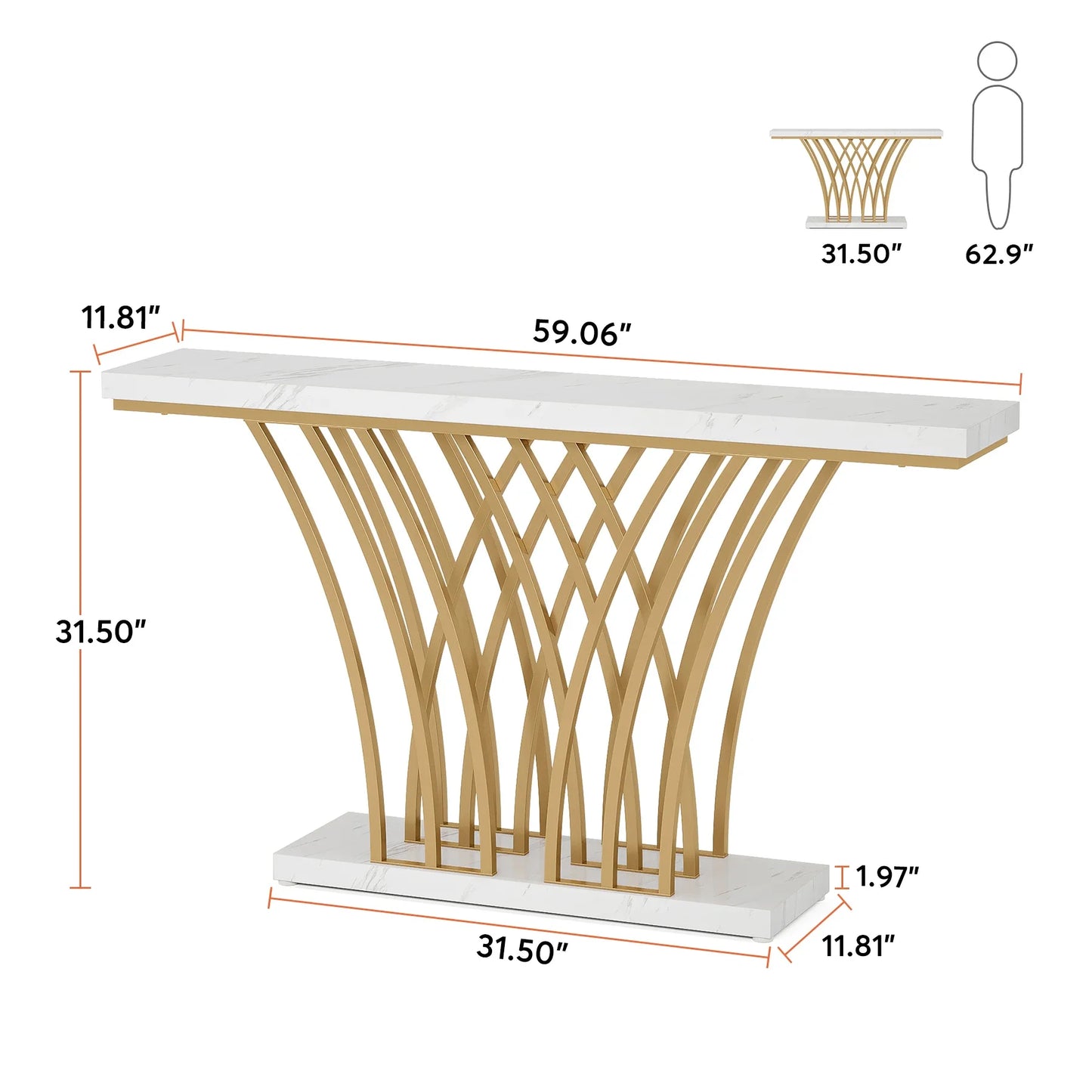 Tribesigns 59" Gold Console Table – Modern Entryway Table with Grid Metal Base