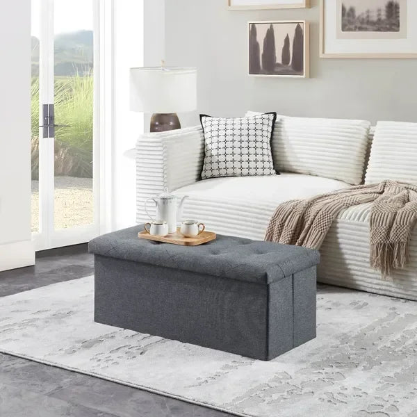 Folding Storage Ottoman Bench – 47" End-of-Bed Chest with Flip Lid