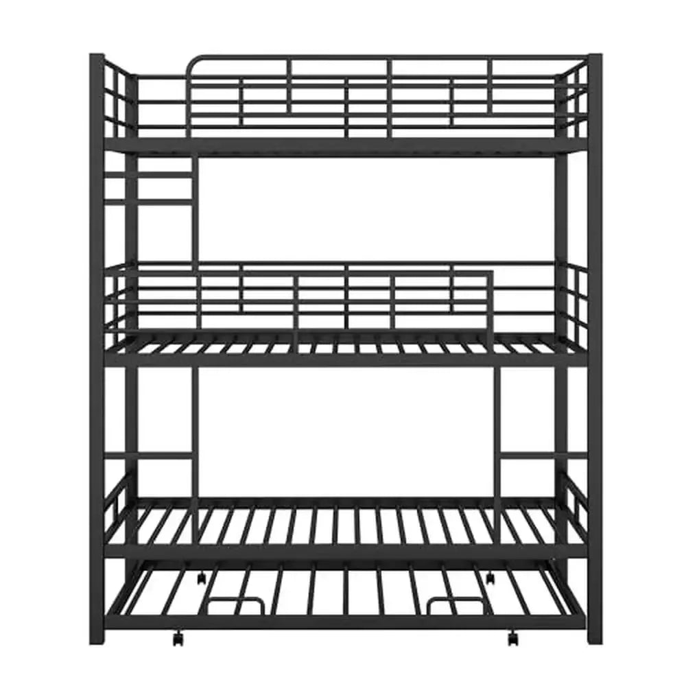 Triple Bunk Bed with Trundle – Metal Twin/Twin/Twin Frame with Ladders & Safety Rails