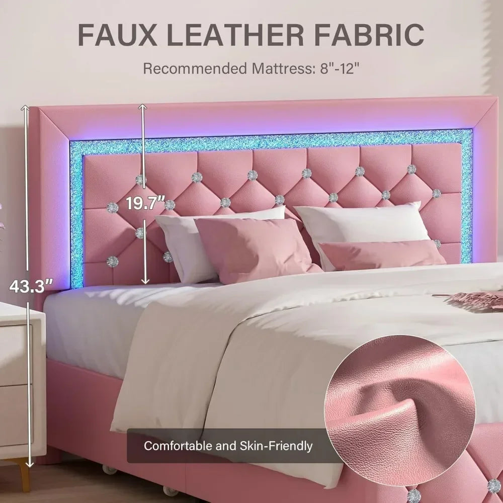 BarnFurin Full Size Upholstered Princess Platform Bed – Elegant Design with Headboard
