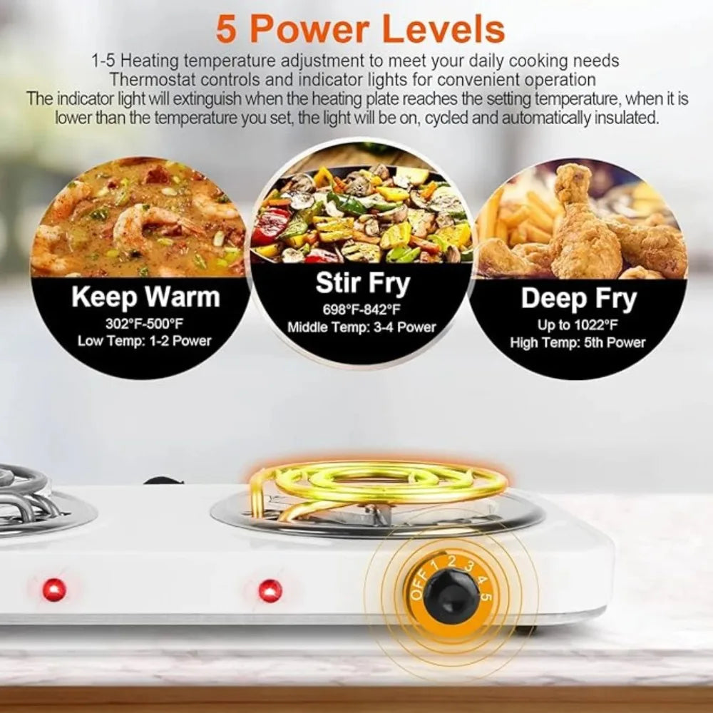 2000W Dual Coil Hot Plate – Portable Electric Stove with 5 Temperature Levels