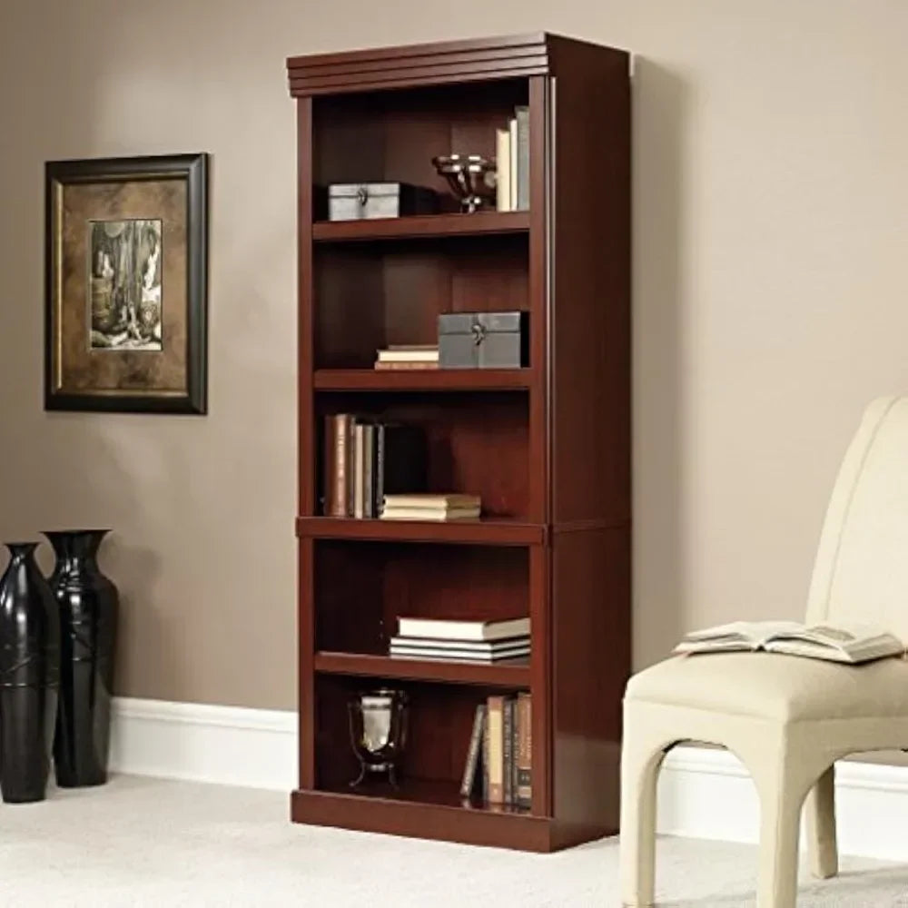 Hill Library Book Shelf – 71" Tall Wooden Bookcase, Classic Cherry Finish, 5-Tier Storage Organizer