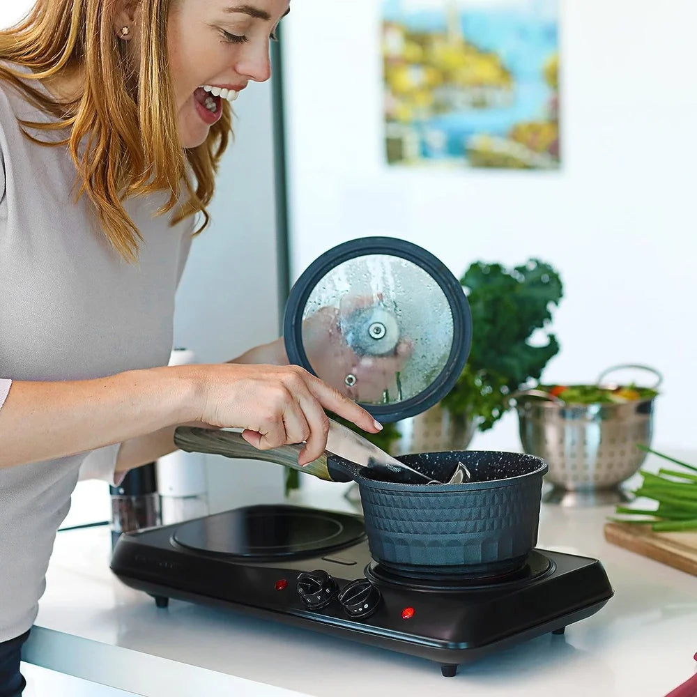 1700W Infrared Double Burner – Portable Electric Stove with Thermostat Control