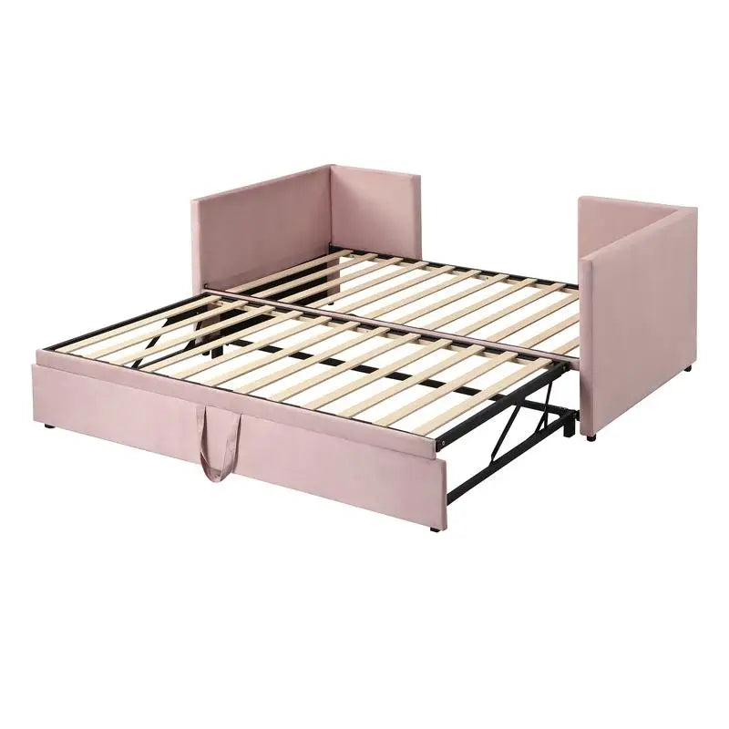 Pink Twin Upholstered Daybed with Pop-Up Trundle – Stylish & Versatile Sleeping Solution