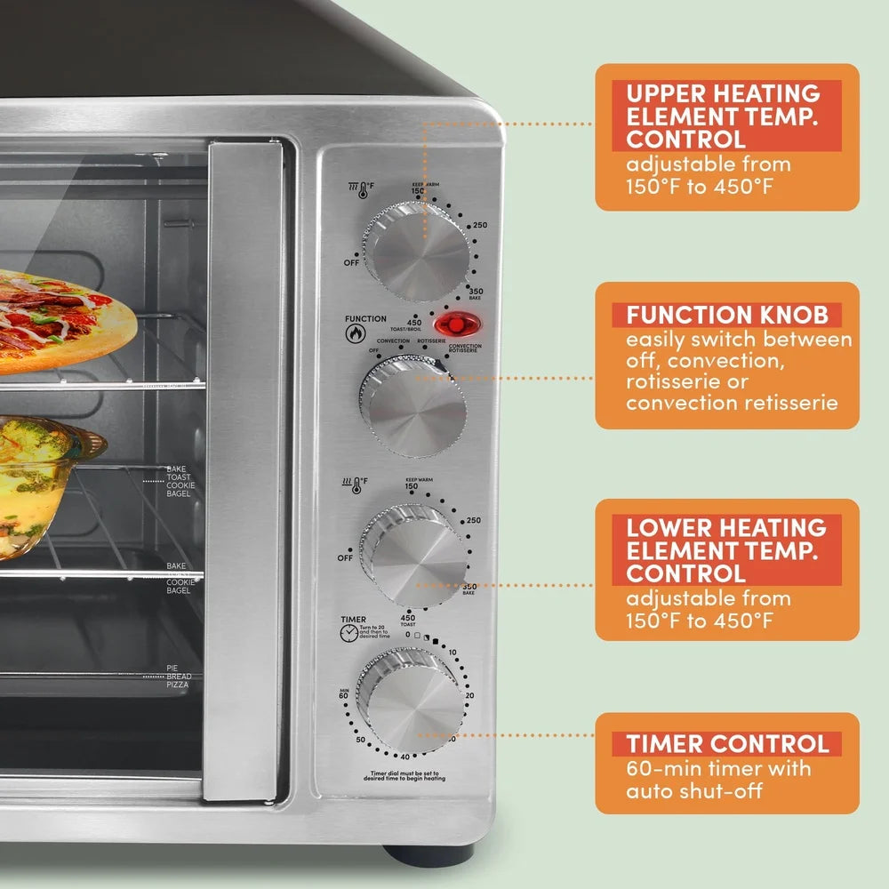 Stainless Steel Double Door Countertop Microwave Oven – Convection, Rotisserie & Dual Cooking with Timer & Racks