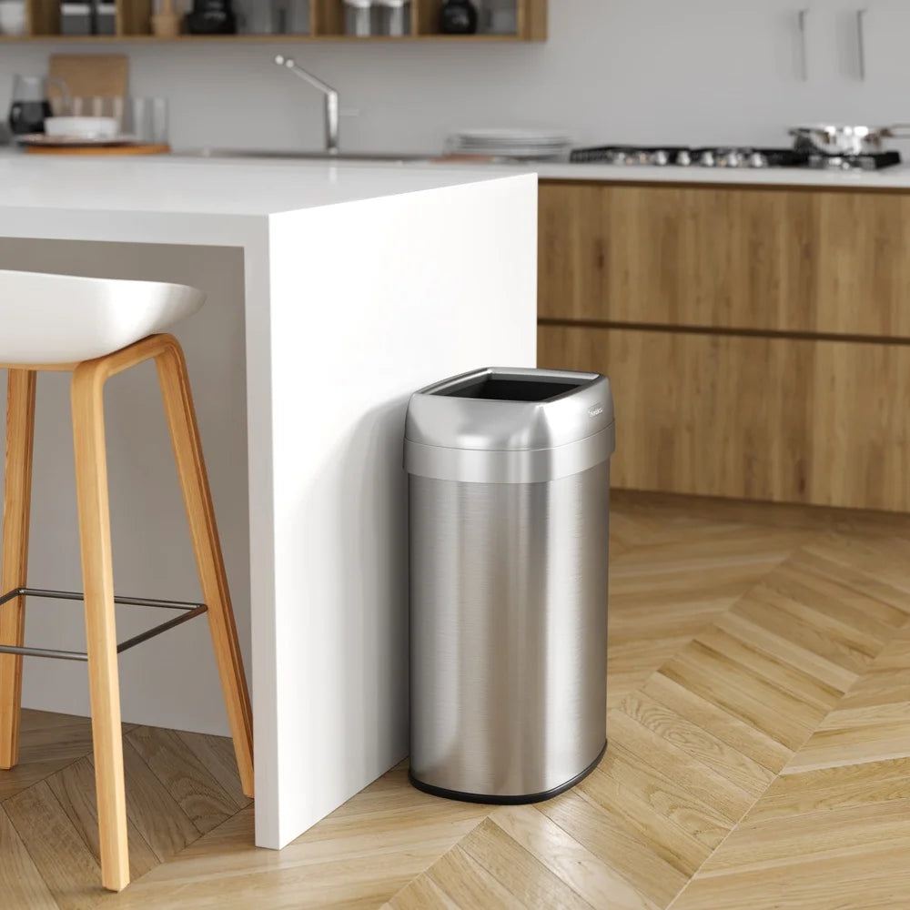 Commercial Grade 13 Gallon Elliptical Open Top Trash Can Dual Odor Filters Touchless Slim Design Kitchen Office Garage