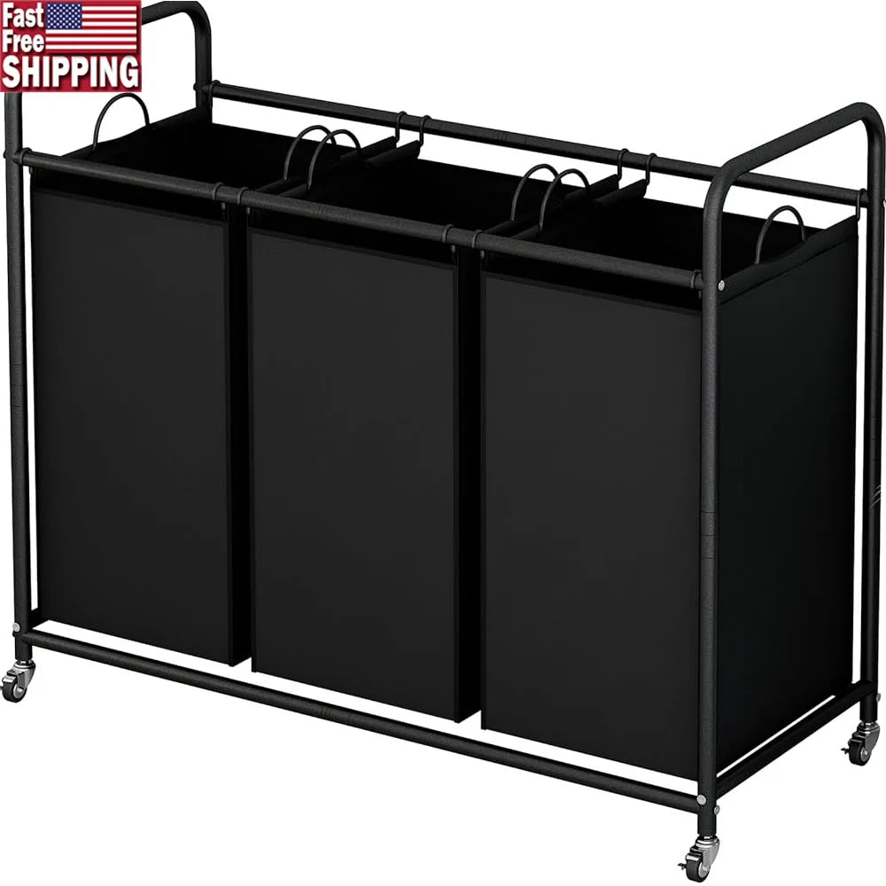 3-Bag Laundry Sorter Cart – Heavy-Duty Rolling Hamper with Locking Wheels