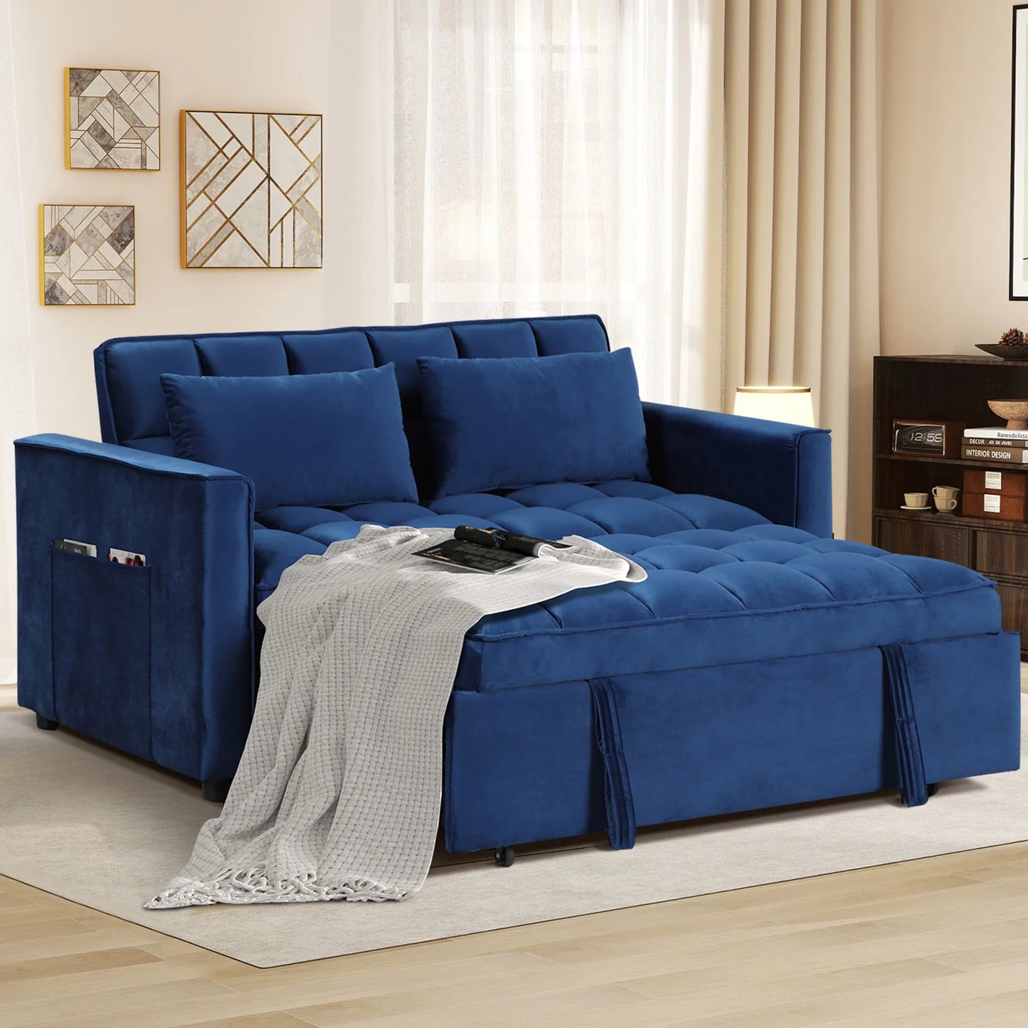 EBELLO 3-in-1 Modern Sofa Bed – Convertible Double Sofa with Pillows