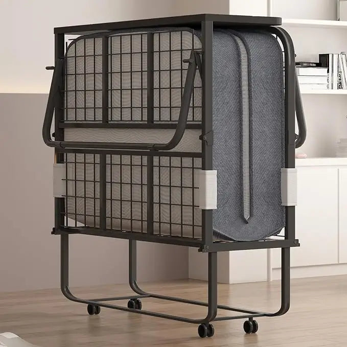 Twin Size Folding Rollaway Bed with 4" Foam Mattress & Sturdy Metal Frame, Portable Extra Bed