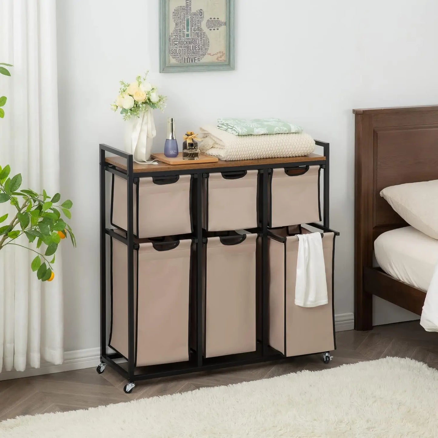 Laundry Hamper with 6 Compartments – Metal Frame & Sliding Sorter Bags