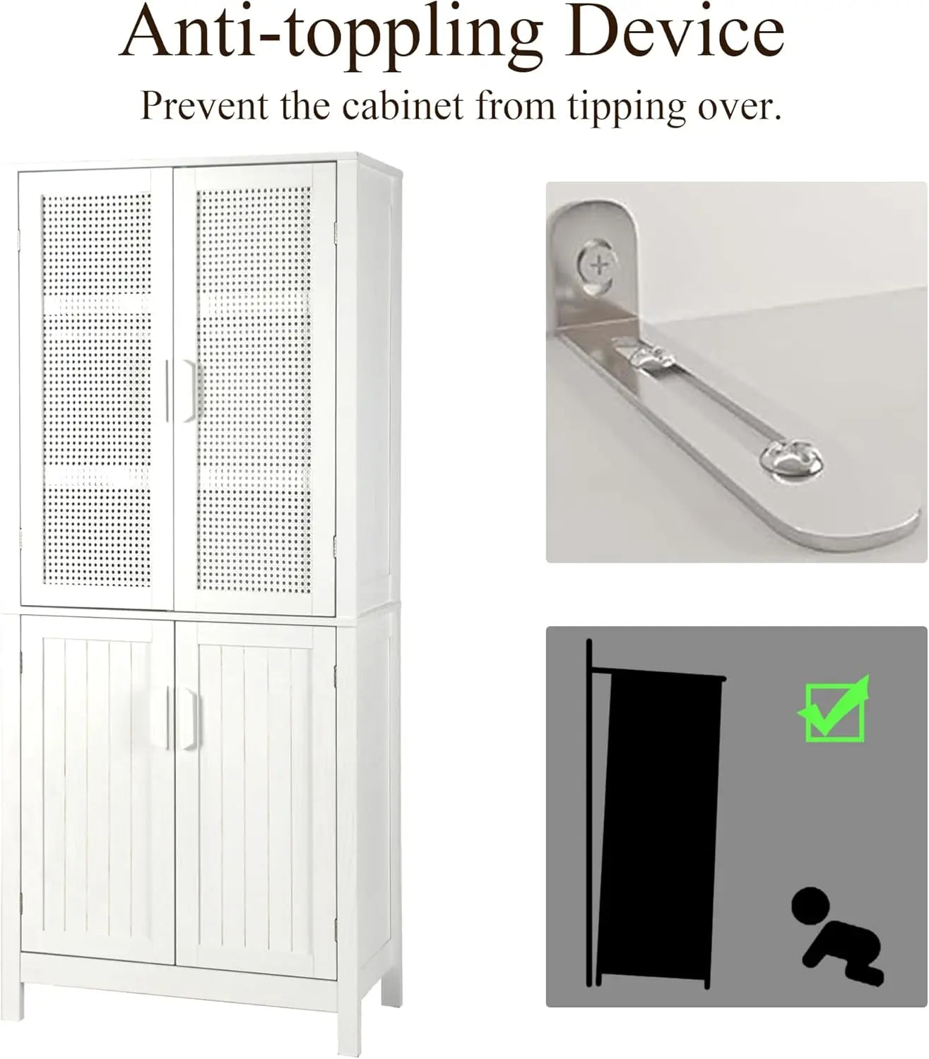 71" Kitchen Pantry Storage Cabinet – Tall Freestanding Wood Cupboard with Rattan Doors & Adjustable Shelves