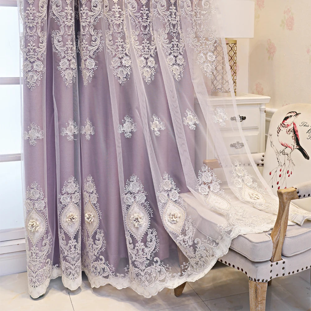 Luxury Vintage Embroidered Curtains – Dual-Layer Elegant Window Drapes
