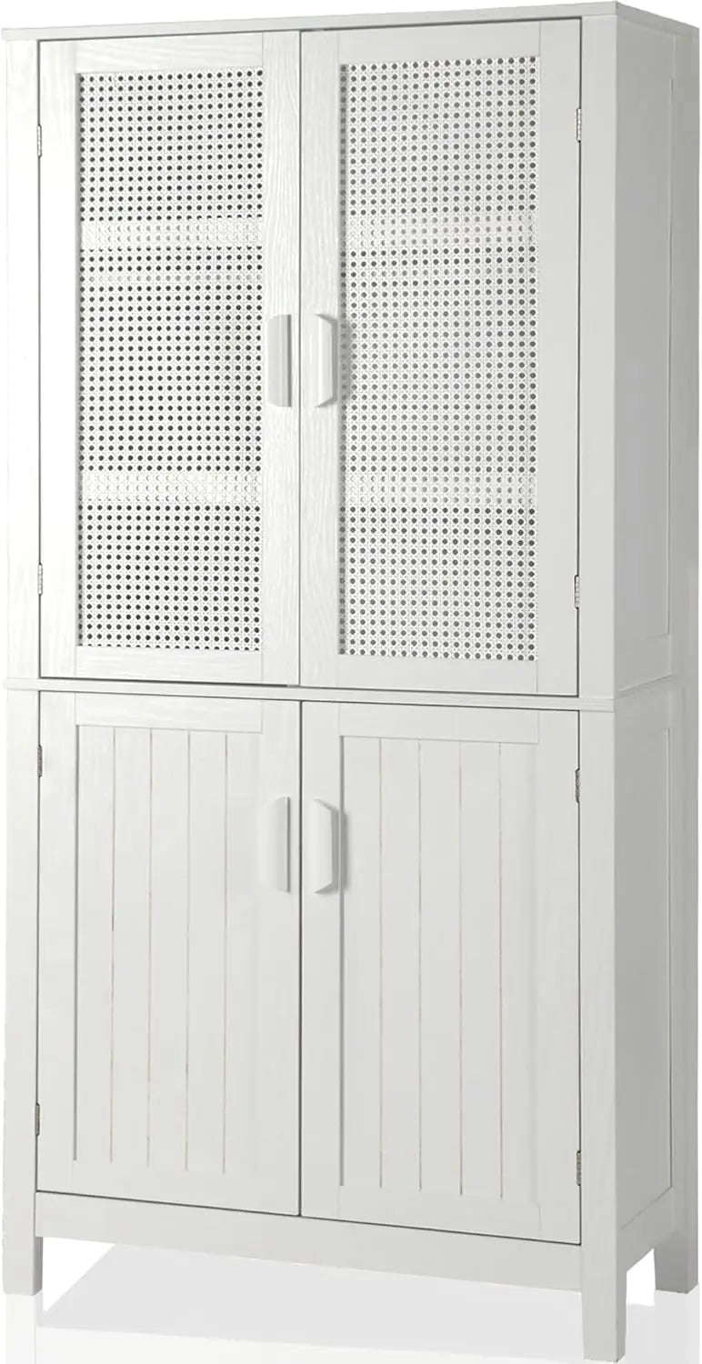 71" Kitchen Pantry Storage Cabinet – Tall Freestanding Wood Cupboard with Rattan Doors & Adjustable Shelves