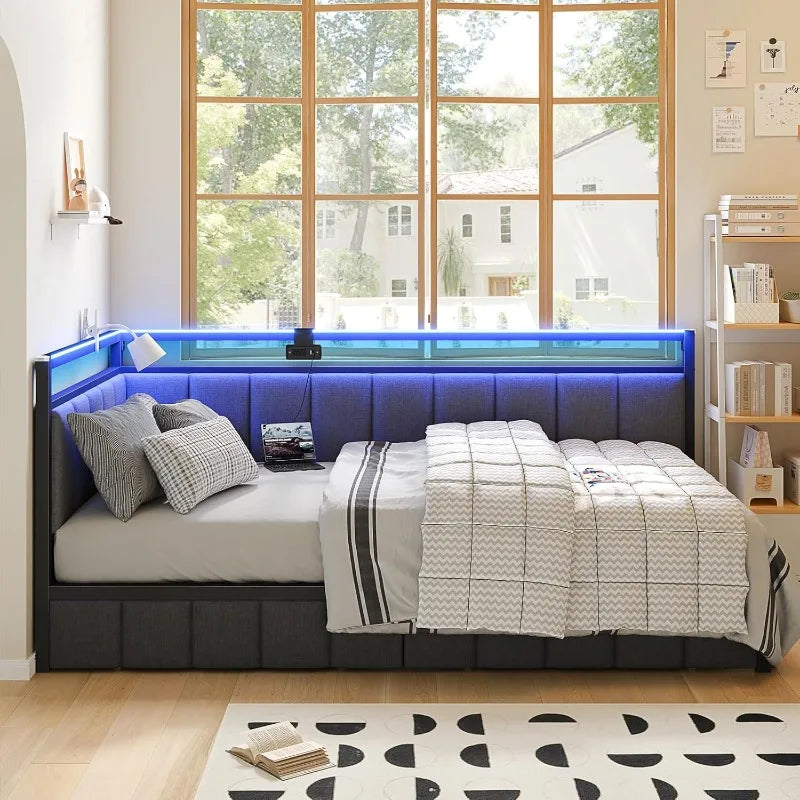 Twin Corner Daybed with Storage Drawers & LED Lighting