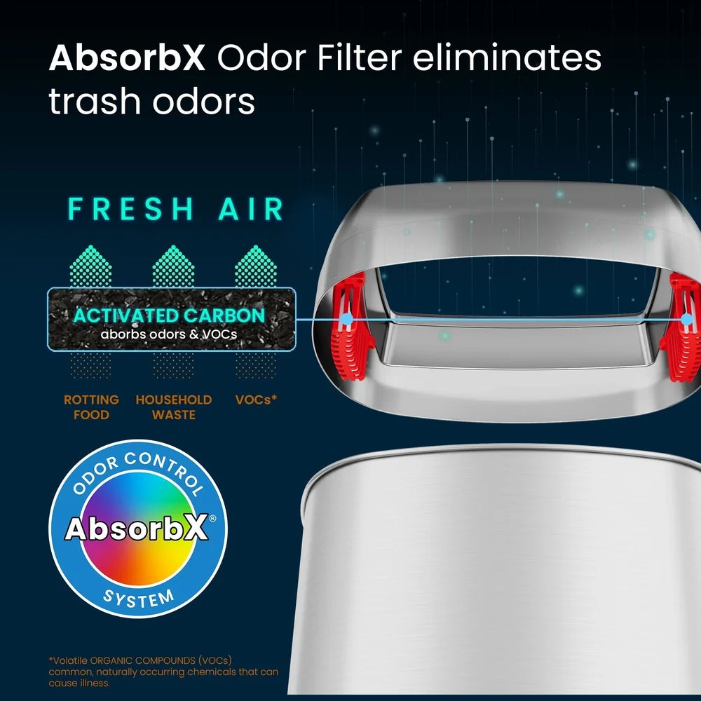Commercial Grade 13 Gallon Elliptical Open Top Trash Can Dual Odor Filters Touchless Slim Design Kitchen Office Garage