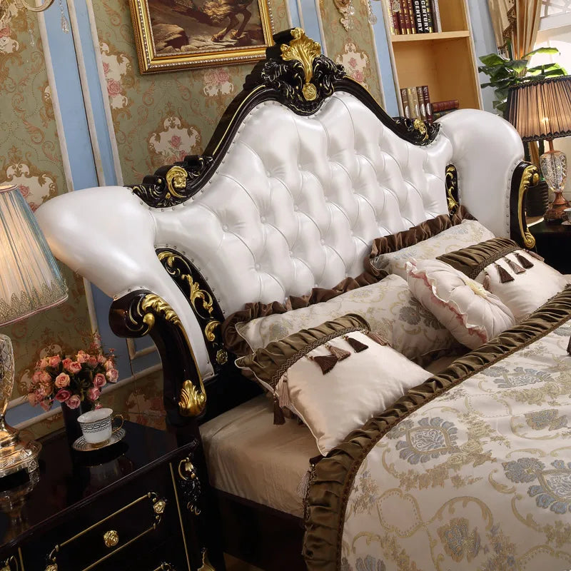Luxury Nordic Double Bed Frame – Elegant European Headboard, Modern Bedroom Furniture