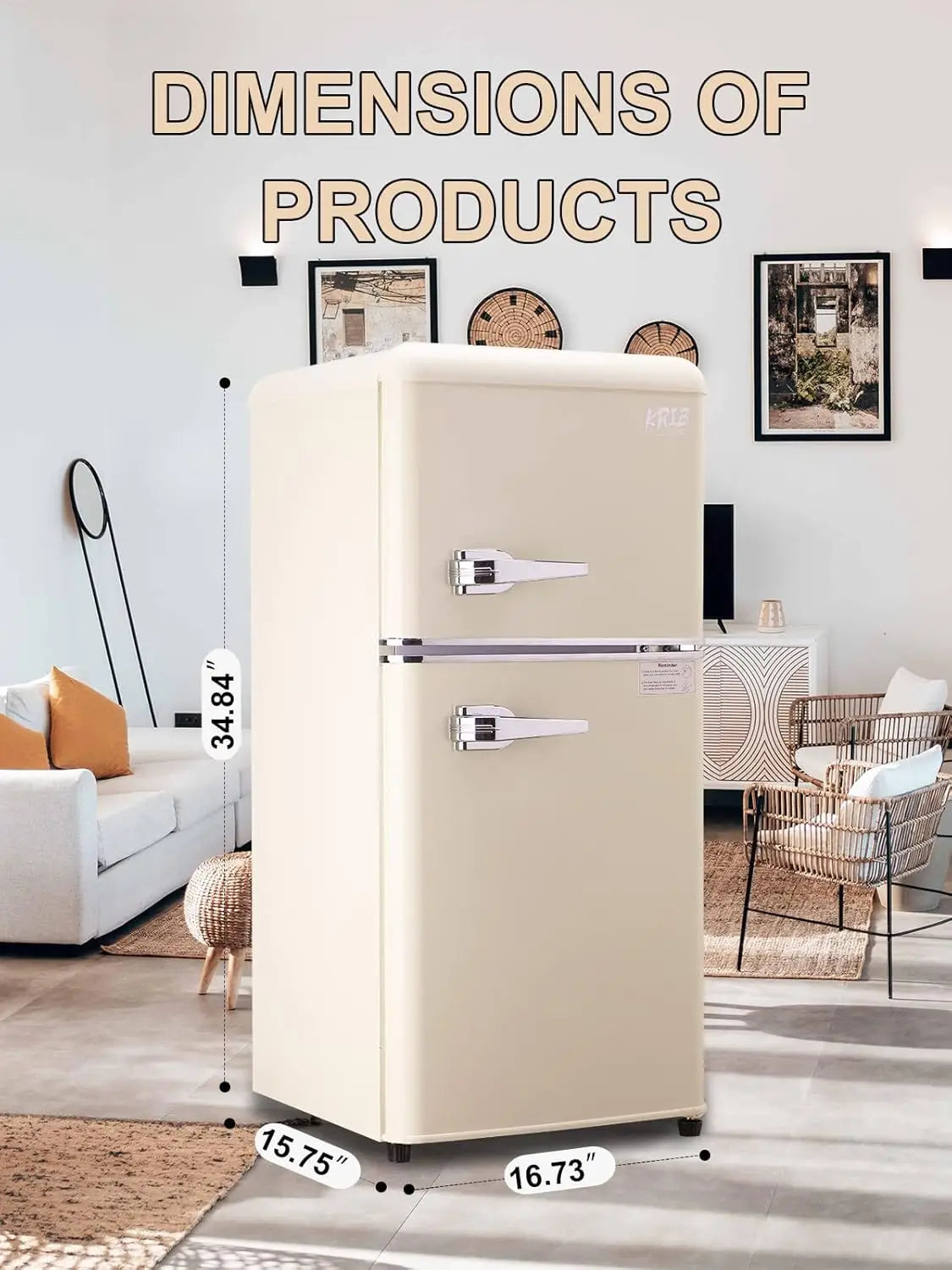 KRIB BLING 3.2 Cu.Ft Retro Mini Fridge with Freezer – Compact Drink Chiller for Home & Office
