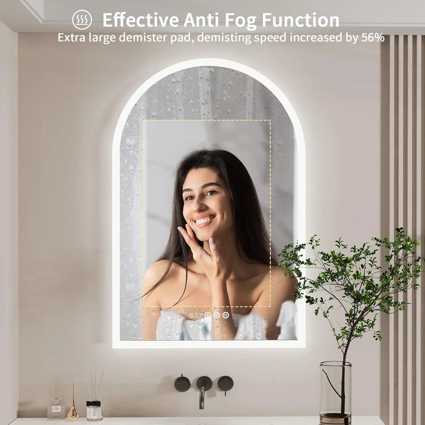 Arched Smart LED Bathroom Mirror – 36" x 24" Wall-Mounted Lighted Mirror