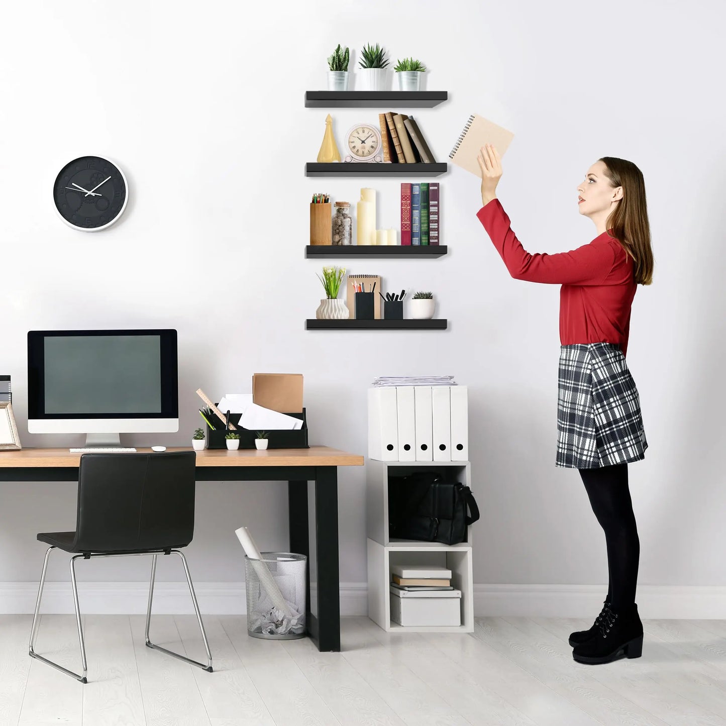 Bowillon White Floating Shelves – Wall Mounted Shelves for Bedroom, Living Room, Kitchen & Bathroom