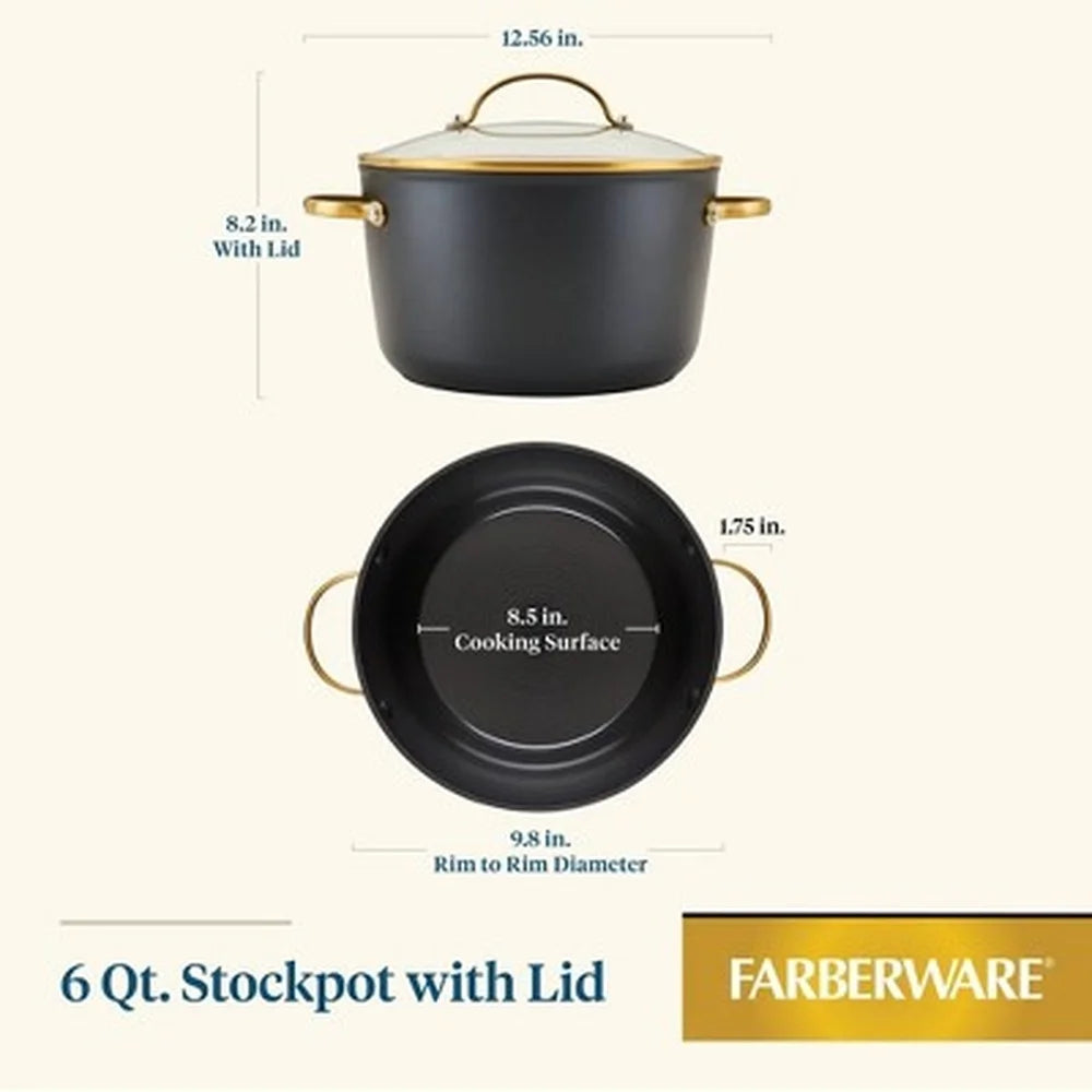 Forged Induction 6qt Ceramic Nonstick Stock Pot Dishwasher Safe Tempered Glass Lid Stainless Steel Handle All Stovetops