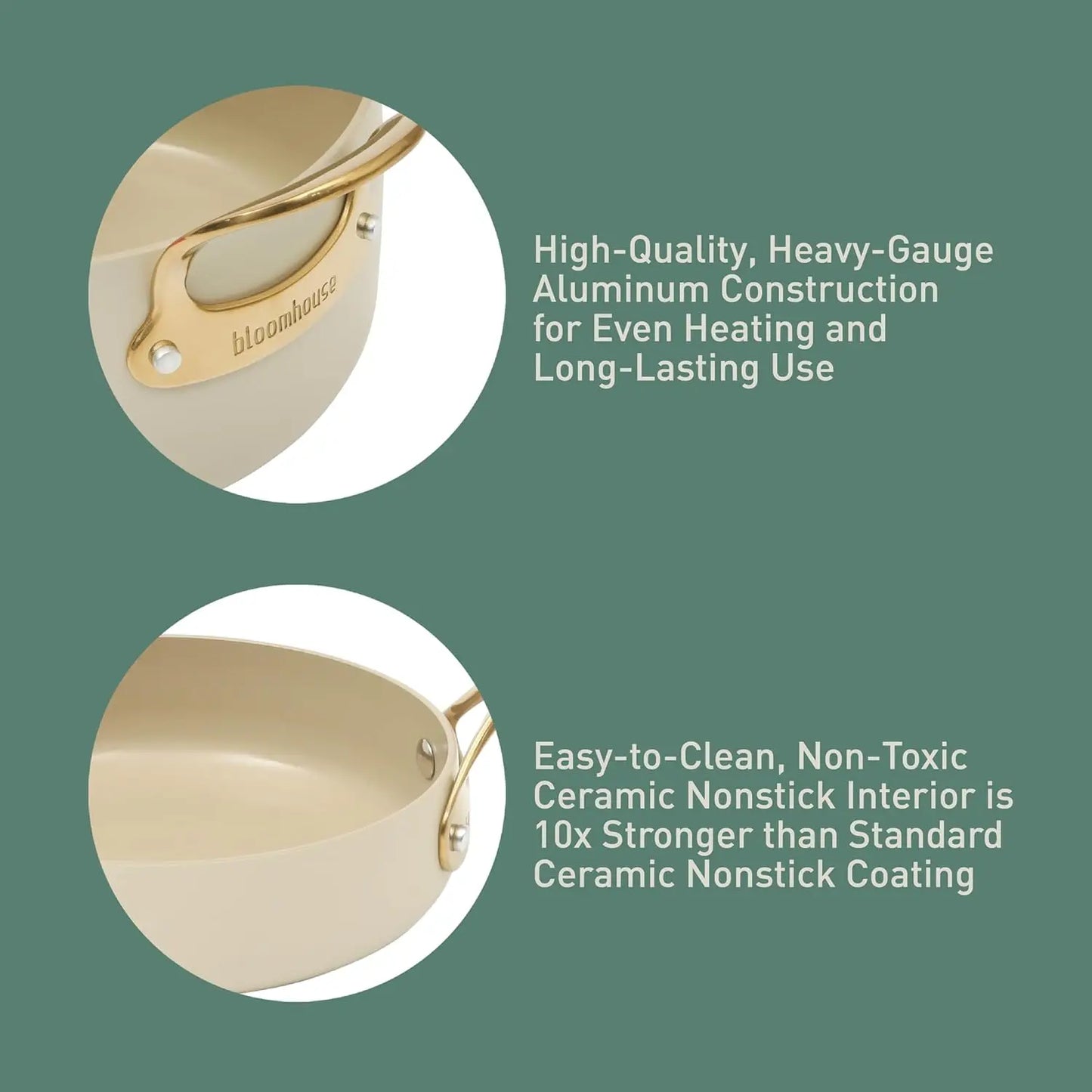 8-Piece Premium Ceramic Nonstick Cookware Set – Almond Cream & Gold Finish