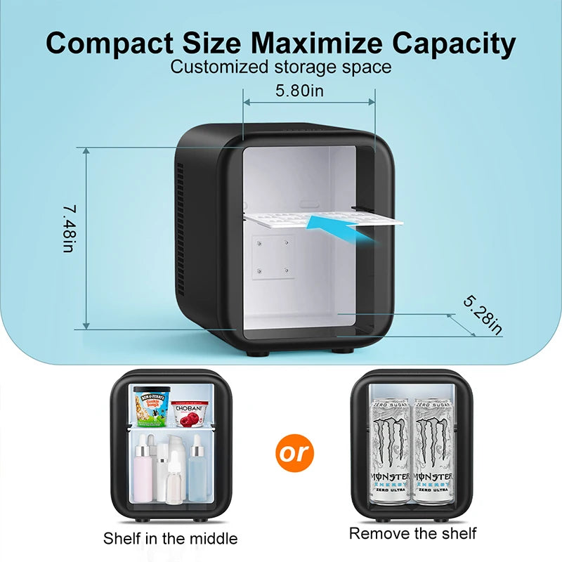 Crownful 4L Mini Fridge – Portable Skincare & Beauty Cooler for Home or Car, Constant Temperature