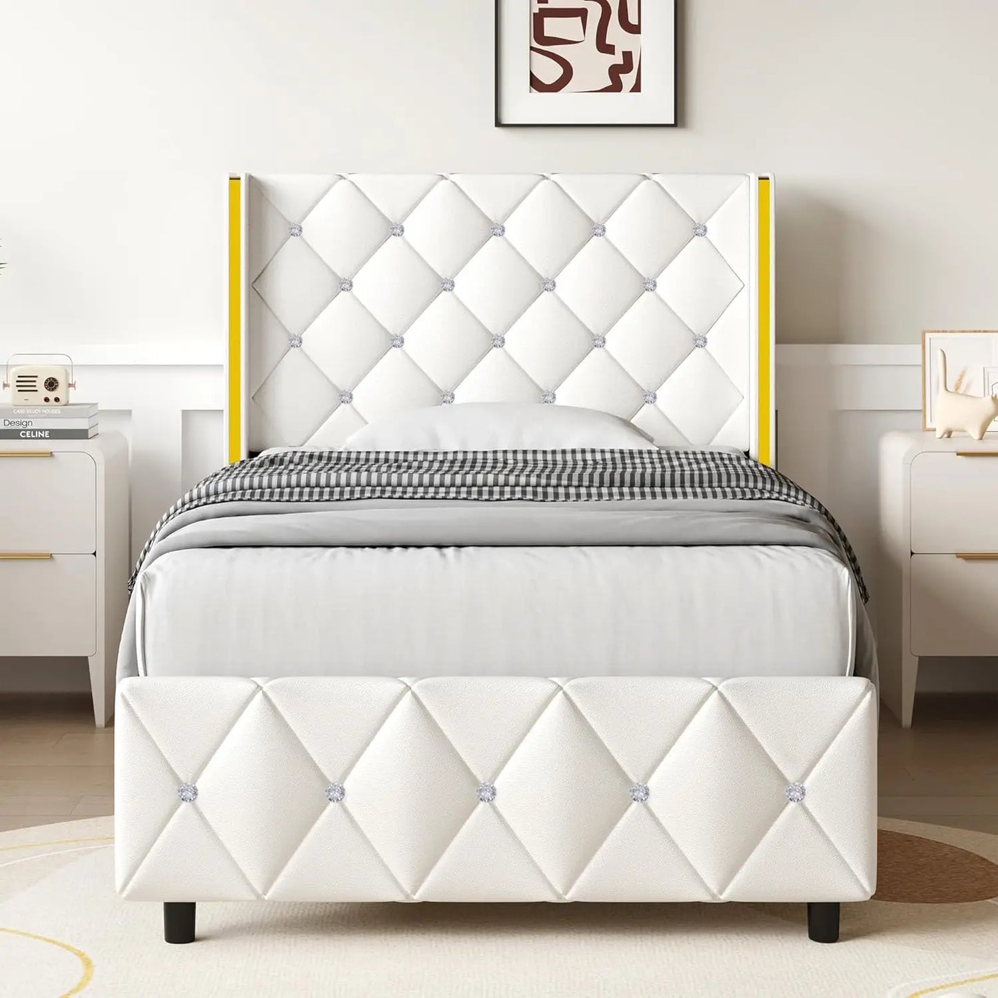 Hlivelood Queen LED Upholstered Bed Frame – Modern Platform with Light & Padded HeadboardHlivelood bed frame, queen LED bed, upholstered platform bed, modern queen bed frame, LED light bed, padded headboard bed, queen bedro