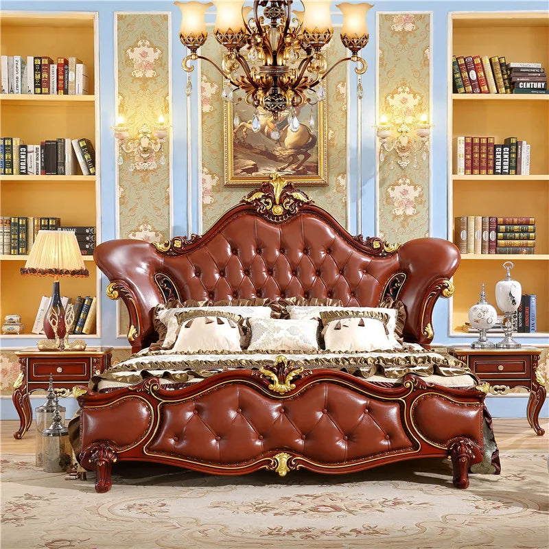 Luxury Nordic Double Bed Frame – Elegant European Headboard, Modern Bedroom Furniture