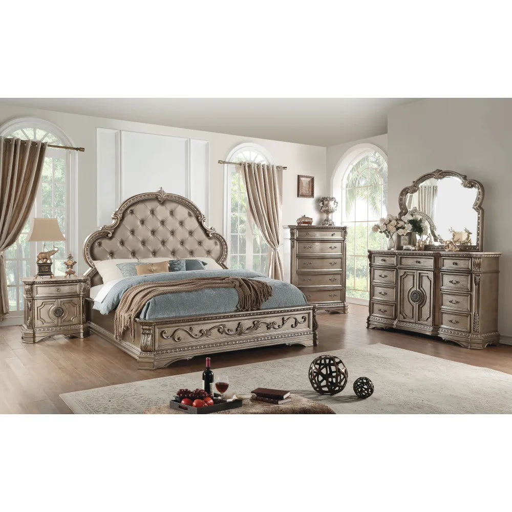 Antique Silver Wood-Top Dresser with Mirror – European Villa Style