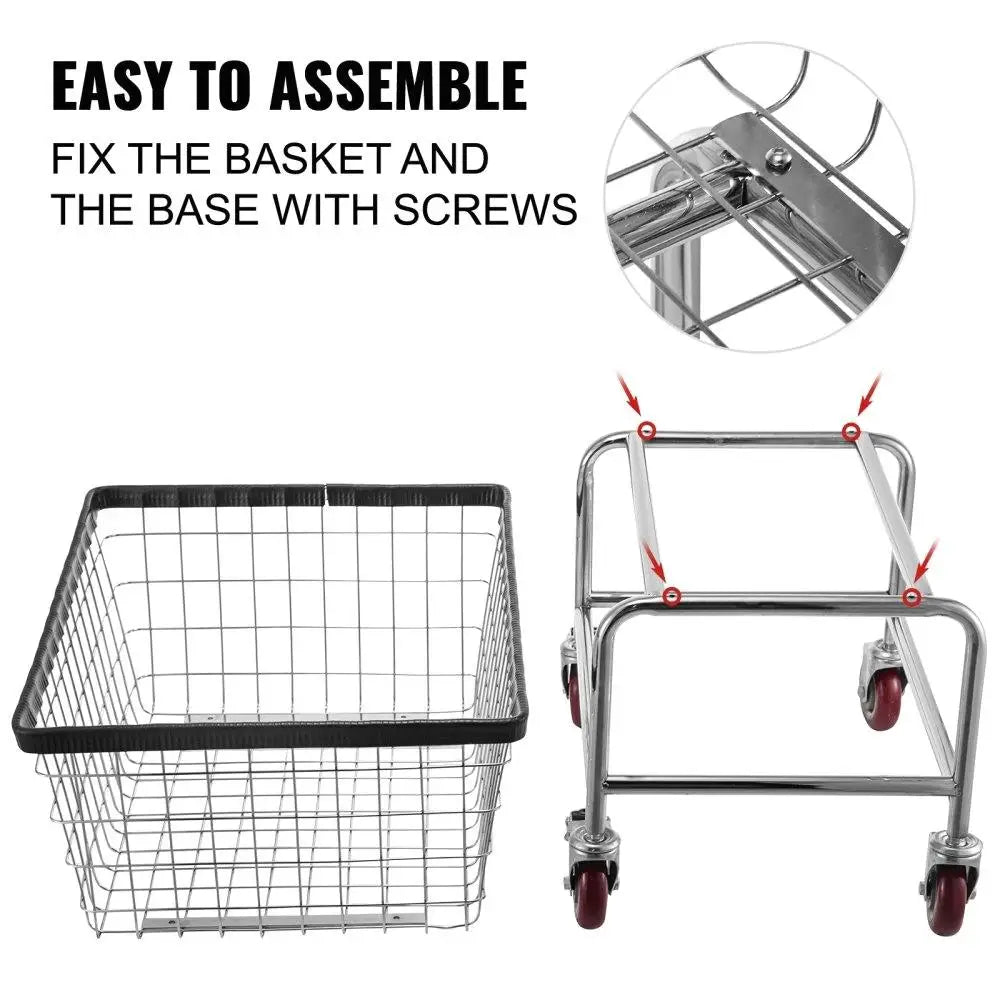 Laundry Cart with Chrome Wire Basket – Heavy-Duty Frame & Rolling Casterslaundry cart with wheels, chrome wire laundry basket, rolling laundry cart, heavy duty laundry hamper, laundry sorter with casters