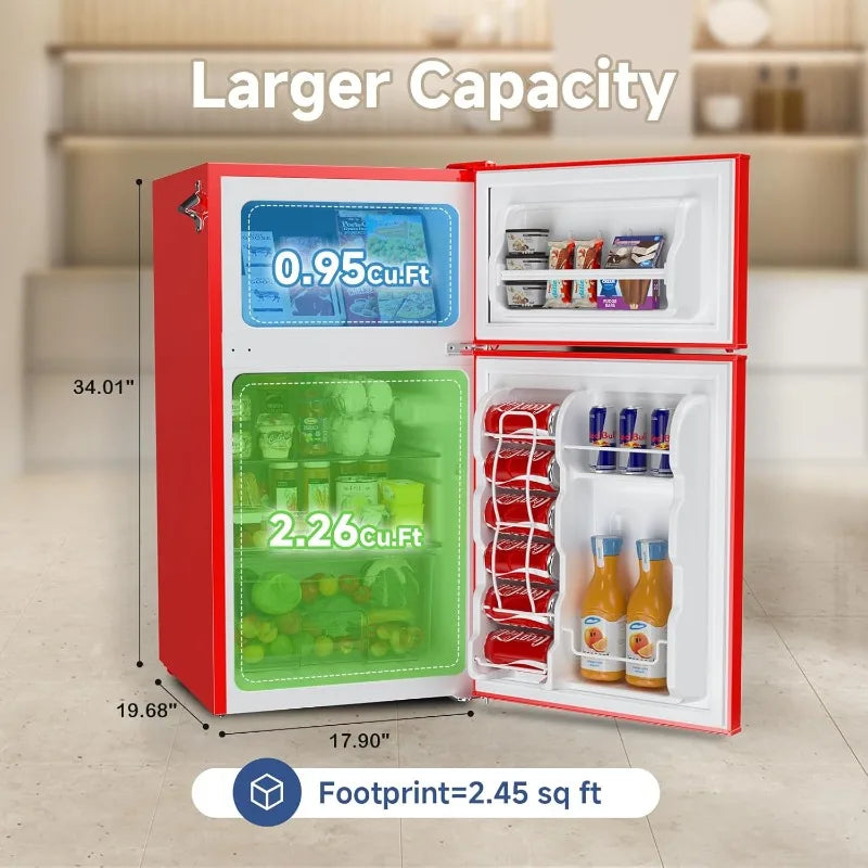 BANGSON 3.2 Cu.Ft Mini Fridge with Freezer – Compact Refrigerator with Door Handle & Bottle Opener for Bedroom & Dorm