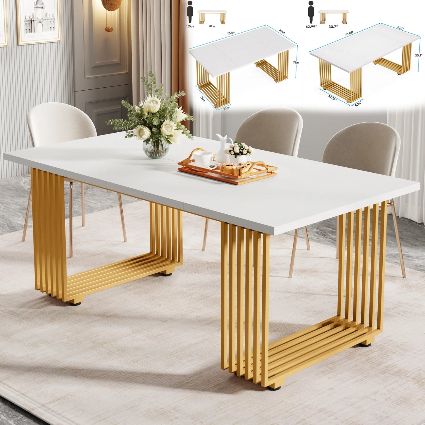 Tribesigns 63″ Modern Dining Table – Faux Marble Rectangular Table for 4–6modern dining table, faux marble table, rectangular dining table, Tribesigns table, dining table for 6, contemporary dining table, kitchen table,