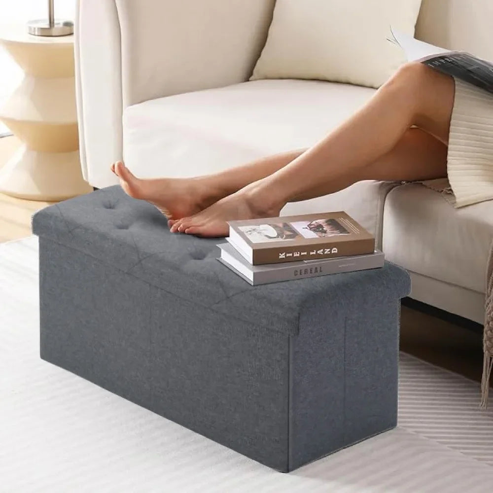 Folding Storage Ottoman Bench – 47" End-of-Bed Chest with Flip Lid