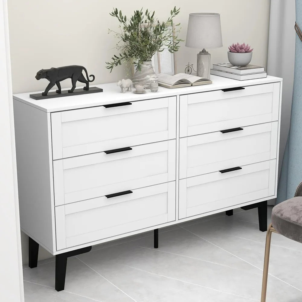 55" White 7-Drawer Dresser – Wooden Storage Chest with Gold Handles