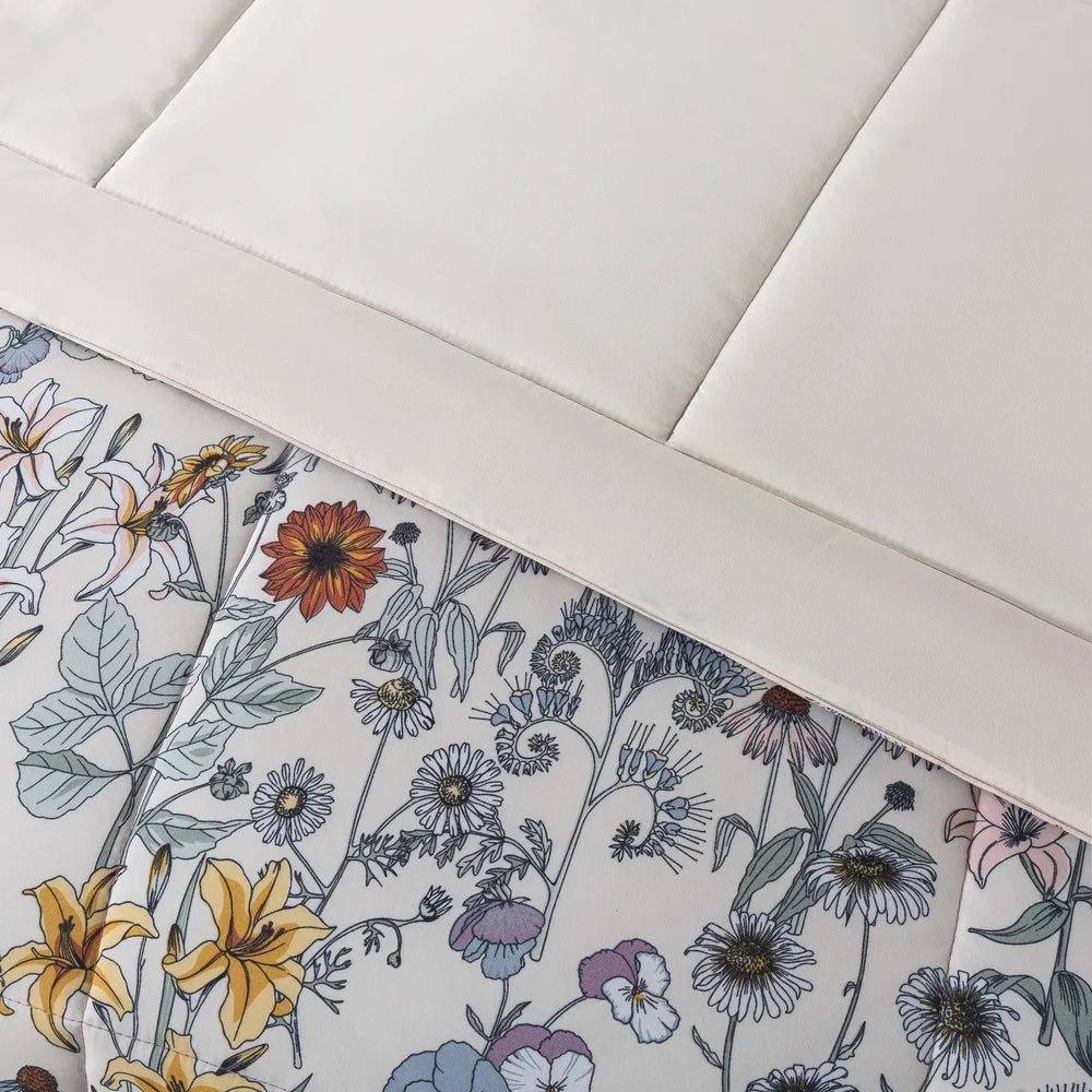 Piece Reversible Comforter Set with Sheets – Floral Print (King)