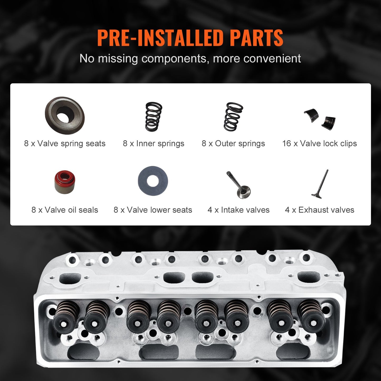 Engine Cylinder Head Assembly Replacement, Aluminum Engine Cylinder Head Kit, Compatible With Small Block Chevrolet Engines, SBC 327/ 350/ 383, Corvette, Camaro, Z06