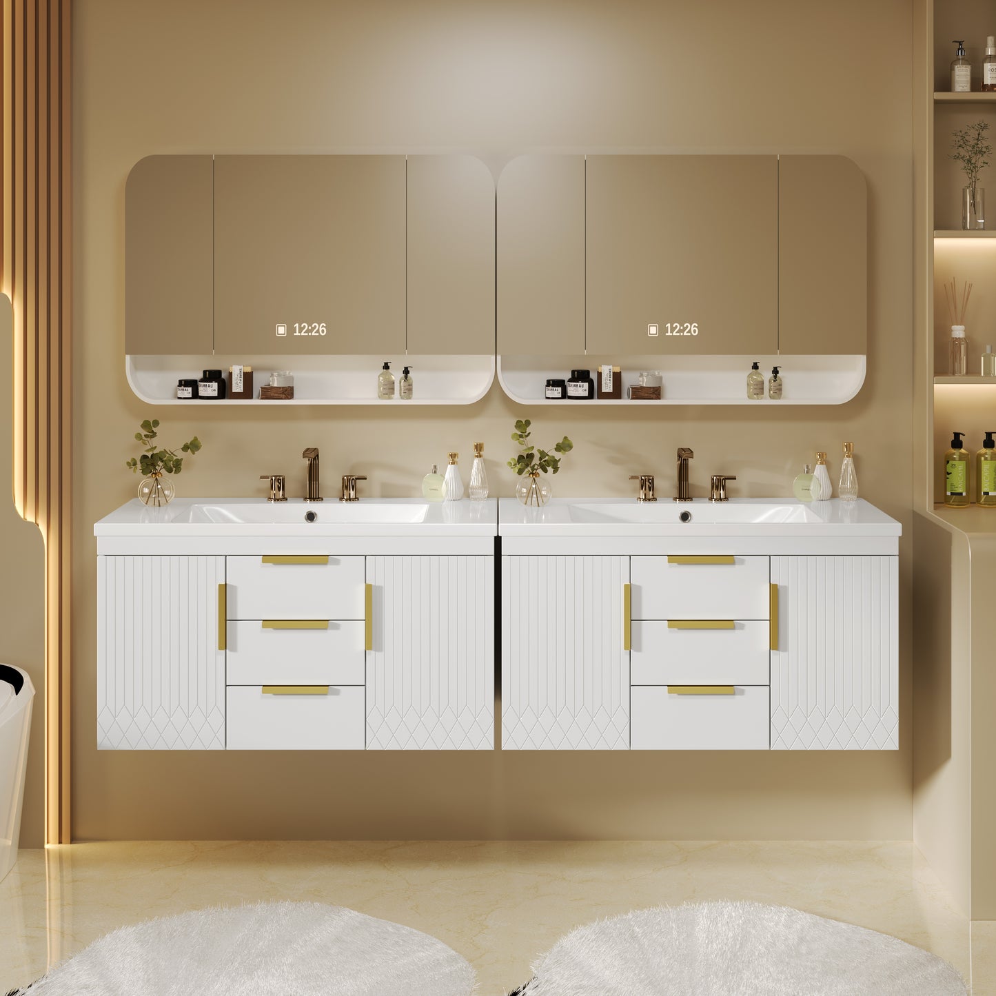 36 Wall Mounted Bathroom Vanity, Floating Bathroom Storage Cabinet With 2 Drawers, Solid Wood Bathroom Cabinet