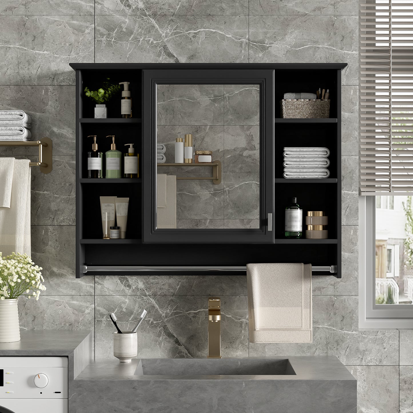3-in-1 Bathroom Mirror Cabinet, 36-inch Wall Mounted Medicine Cabinet With Adjustable Shelf & Soft Close Door, High-Define Mirror With Storage For Bathroom Vanity