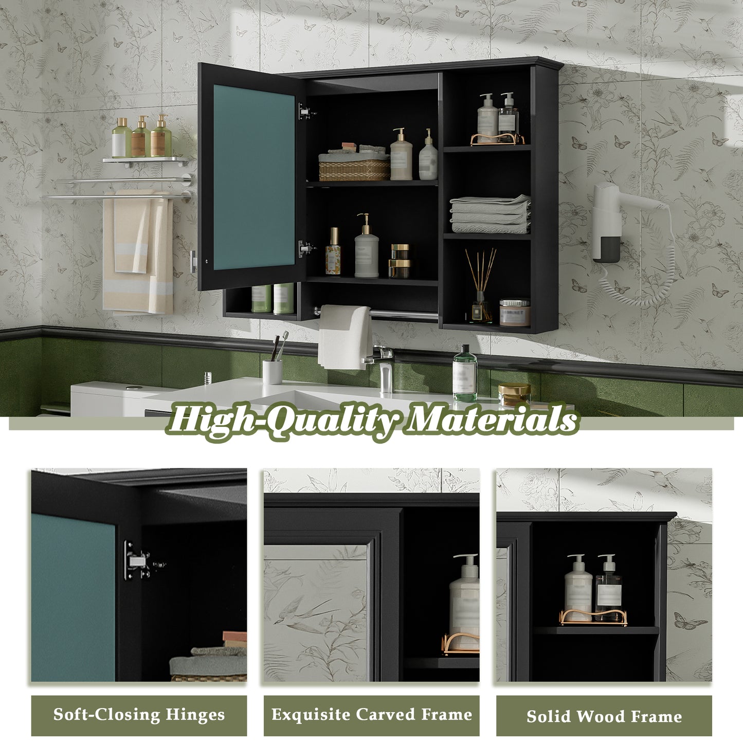 3-in-1 Bathroom Mirror Cabinet, 42 Inch Wall Mounted Medicine Cabinet With Adjustable Shelf & Soft Close Door, High-Define Mirror With Storage For Bathroom Vanity