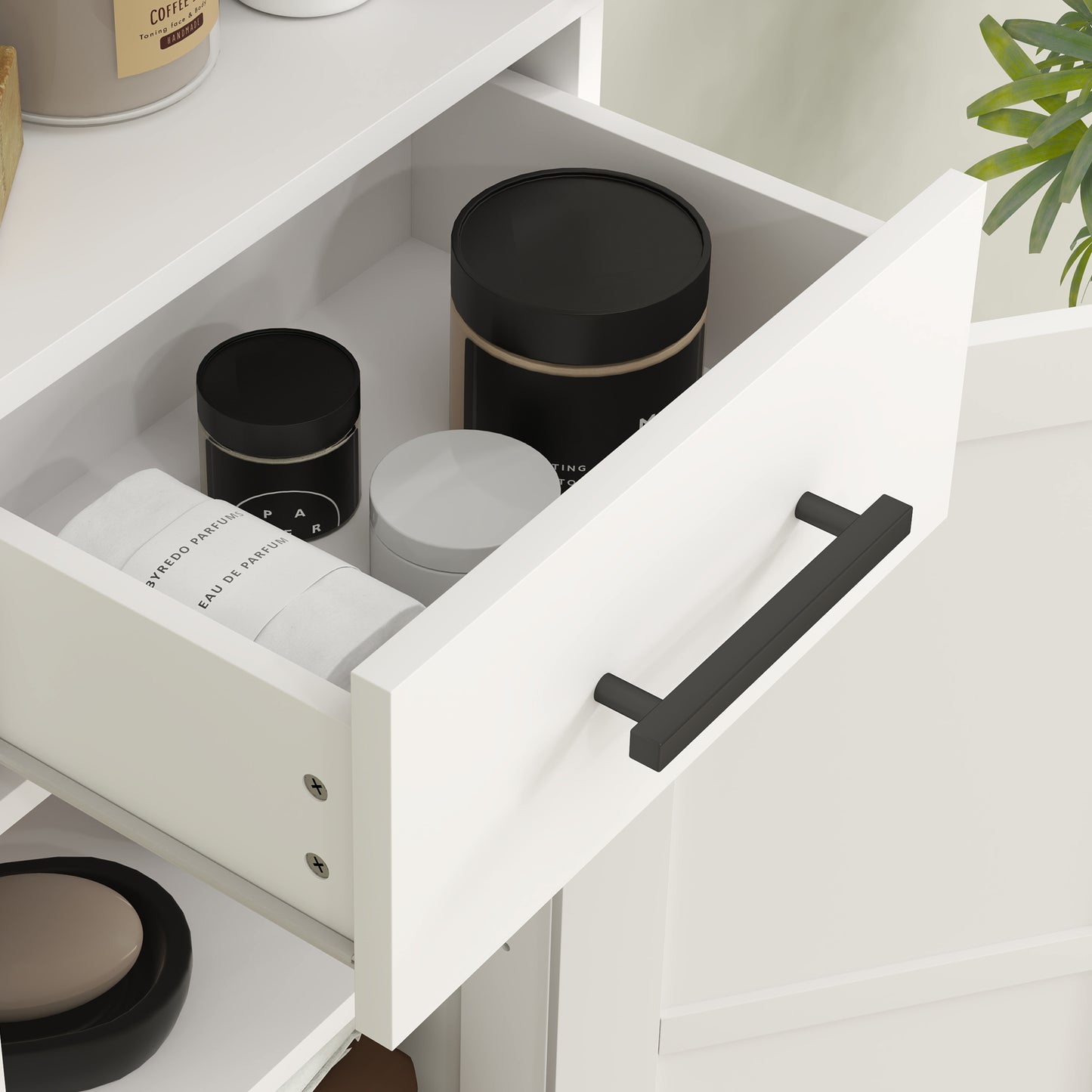 Farmhouse Linen Closet with Drawer, 67" Tall Bathroom Storage Cabinet with Barn Doors and Adjustable Shelves, White
