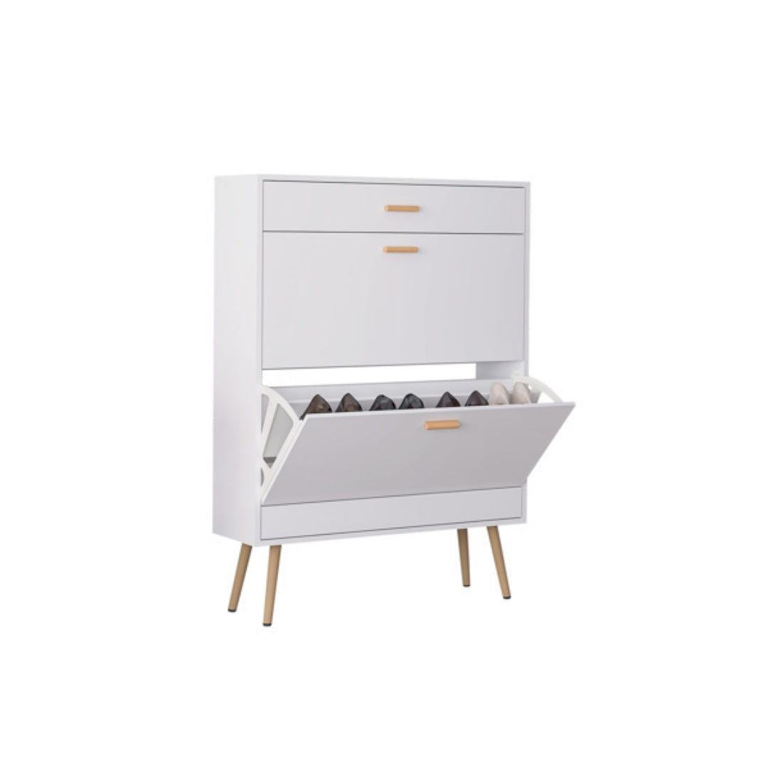 Shoe Cabinet, 16 Pair Shoe Rack Storage Organizer With 2 Flip Drawers, White Entryway Shoe Storage Cabinet For Heels, Boots, Slippers White