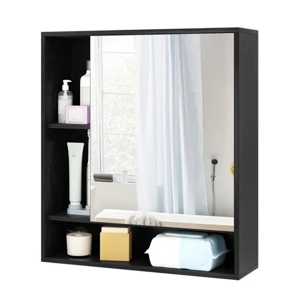 2 In 1 Mirrored Bathroom Wall Cabinet, Space-Saving Medicine Cabinet With Hidden Storage & Shelves - Black