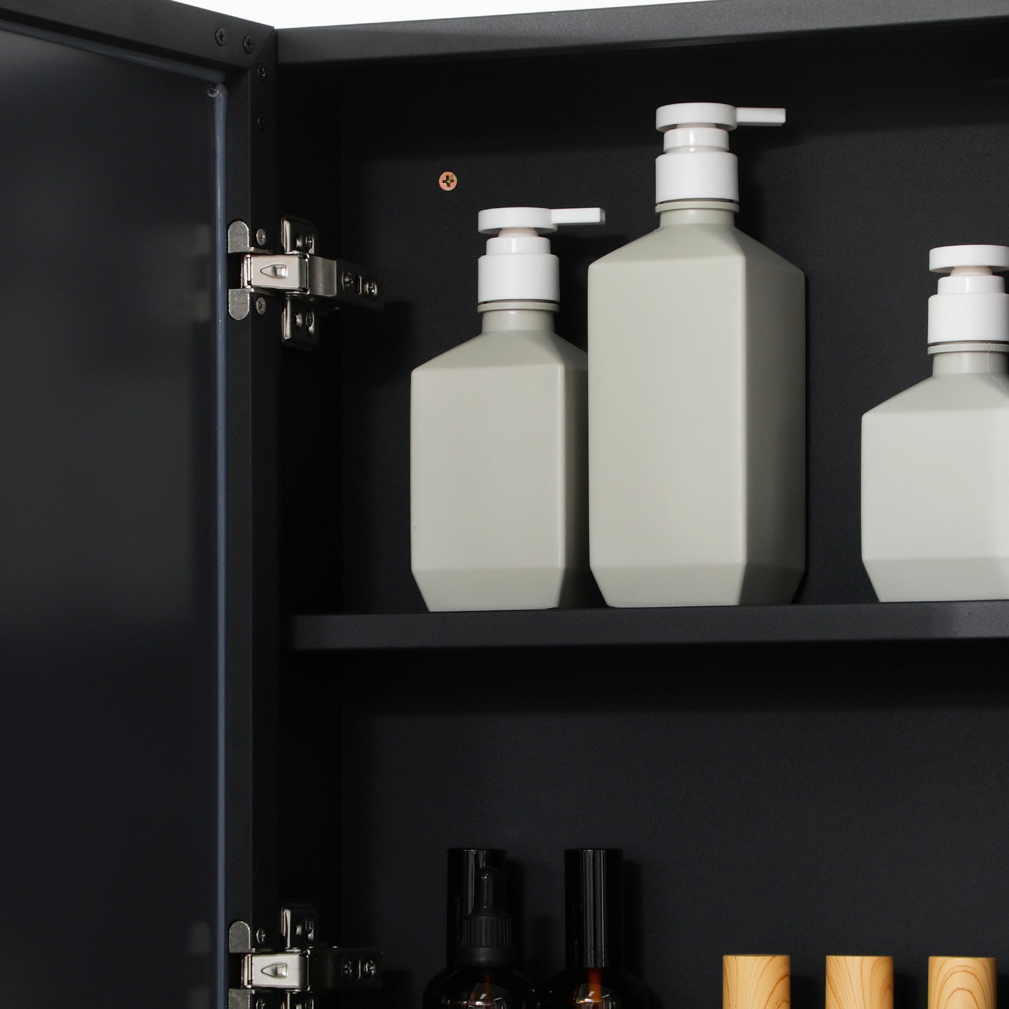 Wall-Mounted Medicine Cabinet, Bathroom Mirror Cabinet with Double Doors and Storage Shelves, Black