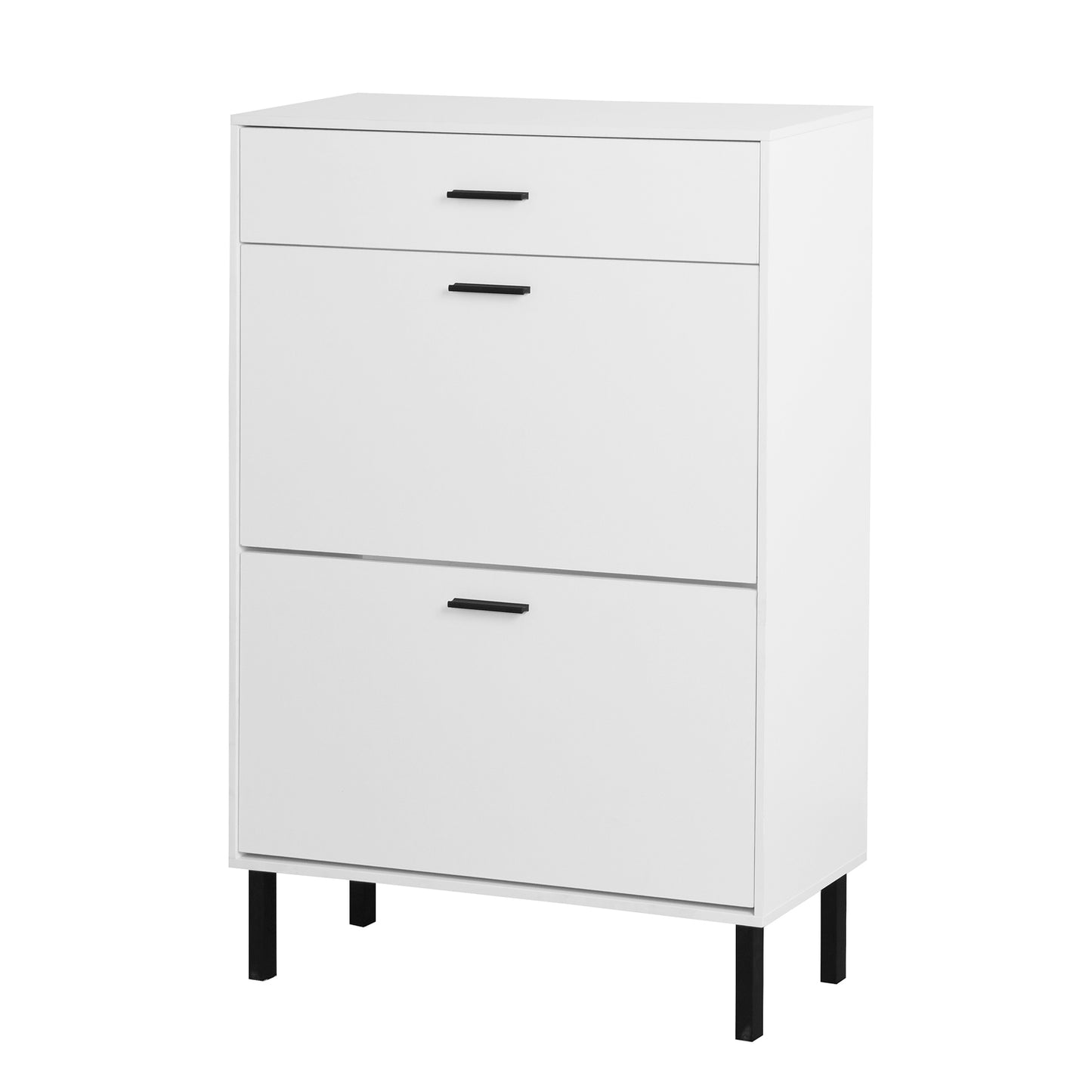 Shoe Cabinet, Freestanding Shoe Rack Storage Organizer With Drawers & Metal Legs, Modern Shoe Storage Cabinet With 2 Flip Drawers For Entryway