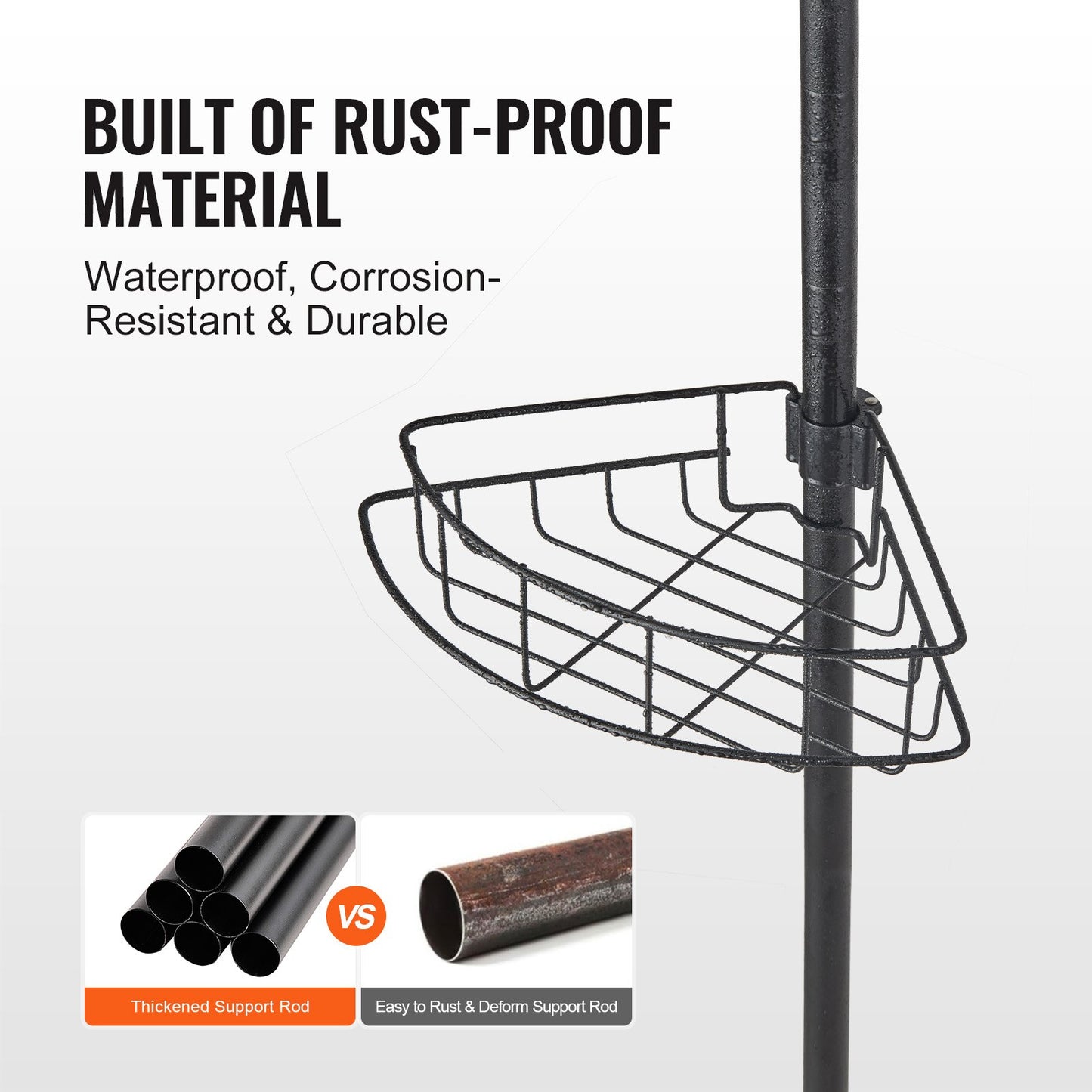 Shower Corner Caddy Tension Pole, 56" To 114" High, Multi-Functional Shower Tension Pole With Strong Load-Bearing Tray, Rust-Proof Easy-to-Install Tension Pole, Fit For Bathroom & Washroom