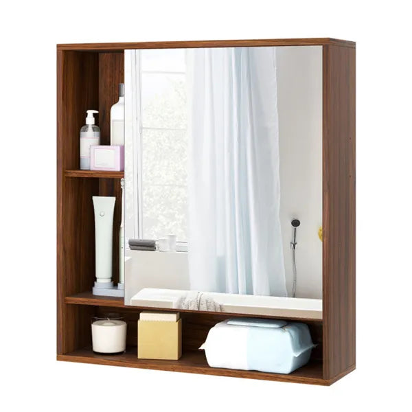 2 In 1 Mirrored Bathroom Wall Cabinet, Space-Saving Medicine Cabinet With Hidden Storage & Shelves - Walnut